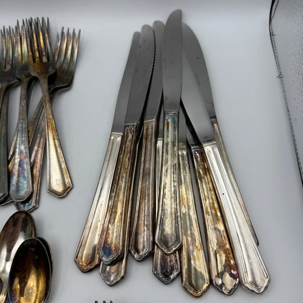 Victor S. Co. Silverplate Flatware 60pc Set Mix Silver Tarnish Art Deco Radisson